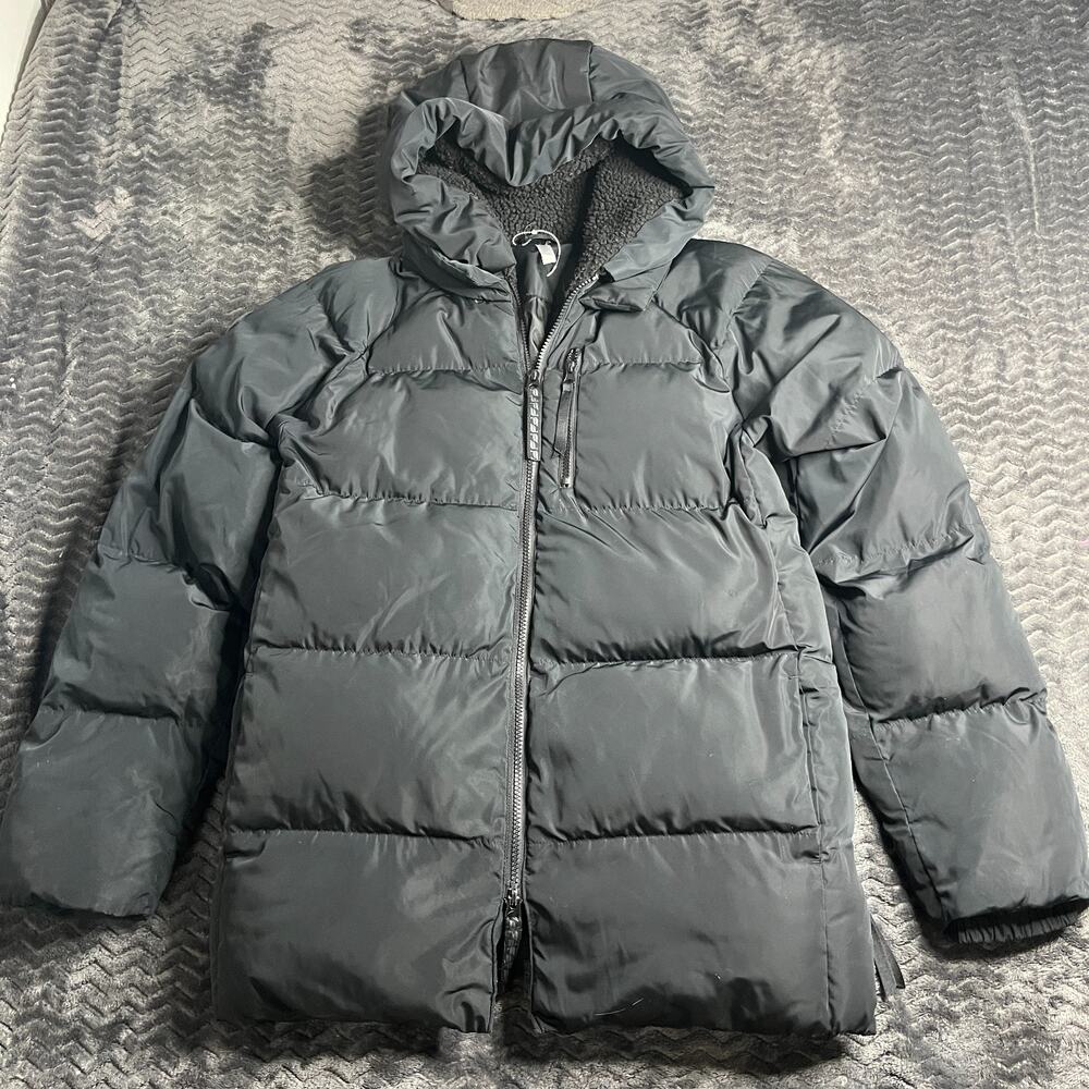 FABLETICS Women’s Size S Black Voyage Puffer Coat Hooded Jacket Side Zippers